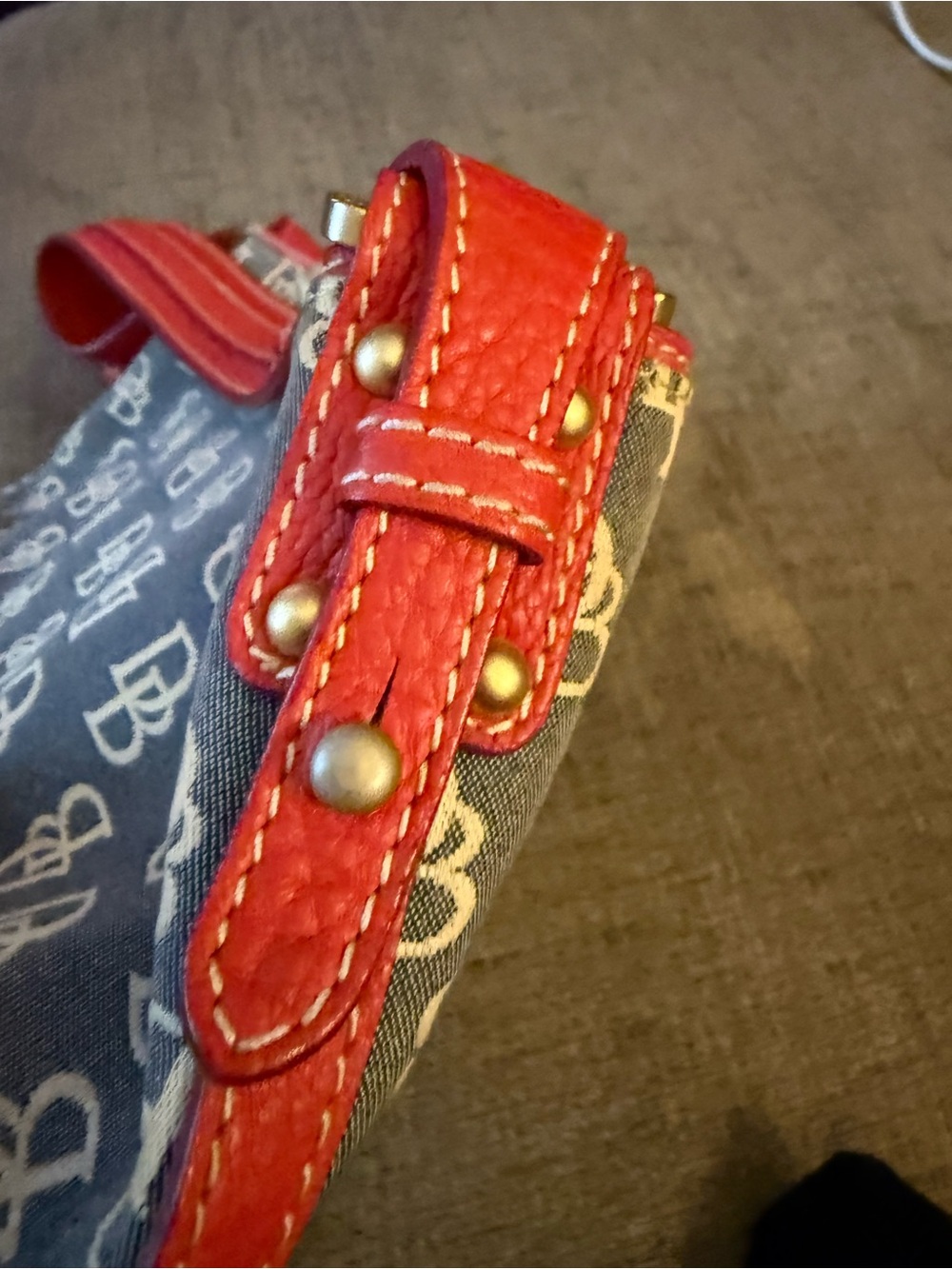 Dooney & Bourke Blue Logo Shoulder Bag with Red Trim - Picture 3 of 5